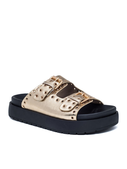 Flache Sandalen für Damen Flatforms in Gold Farbe