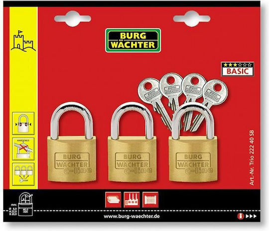 Burg Wachter Bronze Padlock Brass with Key 20mm 1pcs