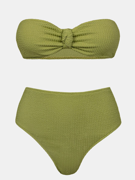 Strapless Bikini Set with High-Waisted Textured...