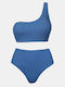One-Shoulder-Crinkle-Bikini-Set Königsblau