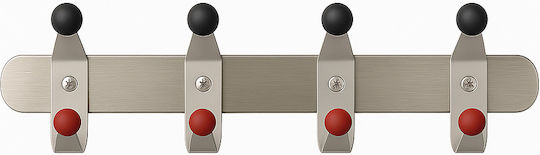 Metal Wall Hanger 4 Hooks Silver 40x7x4cm