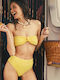 Strapless Bikini Set with High-Waisted Pastel Textured Yellow Bottoms
