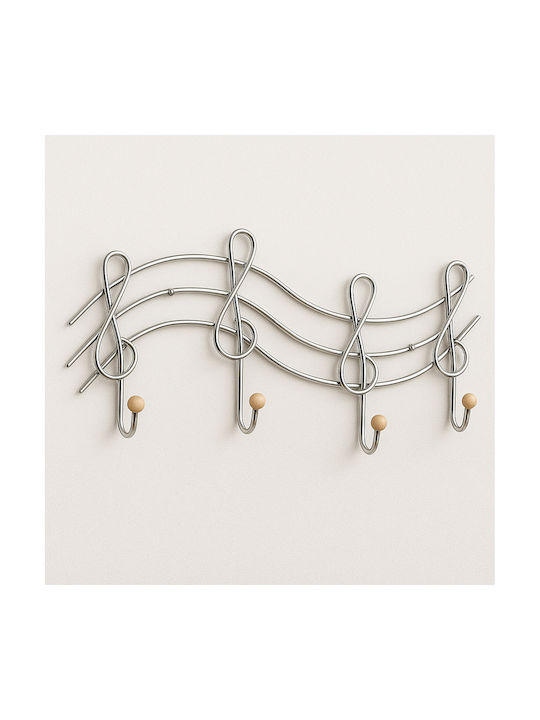 Metal Wall Hanger 4 Hooks Silver H9318-4 44x5x16cm