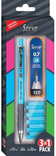 Mechanical Pencil Set – Eraser – Leads “steps Fluo” Light Blue 0.7mm Serve