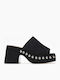 Damen Clogs Mules Wildlederoptik Nieten Schwarz