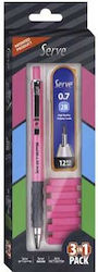 Комплект механични моливи – Гума – Графити “steps Fluo” Розов 0.7mm Serve