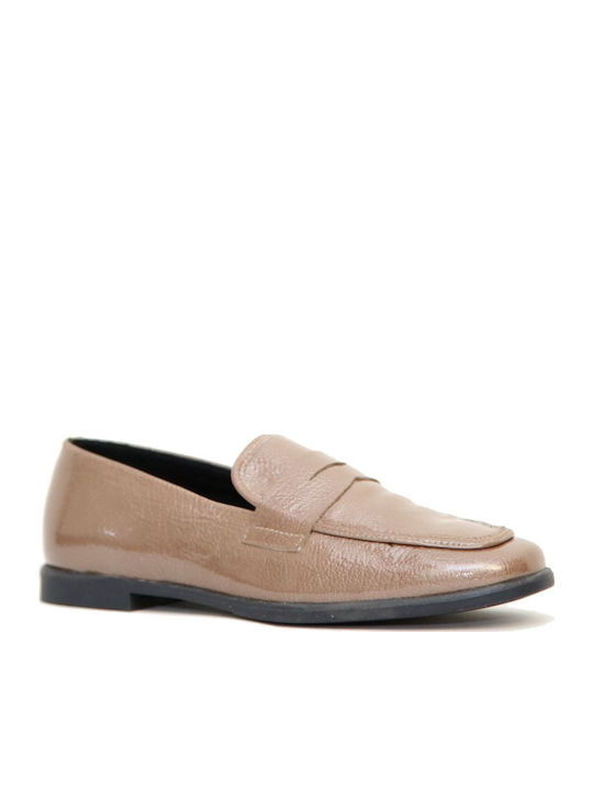 Leather Women's Loafers in Beige Color