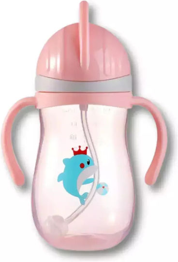 Baby Cloud Baby Cup with Handles and Straw made of Plastic Pink