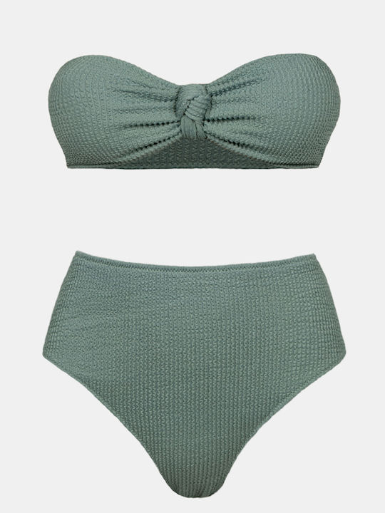 Strapless Bikini Set with High-Waisted Crinkle ...