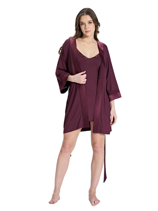Pijadore Sommer Damen Robe mit Nachthemd Burgundy