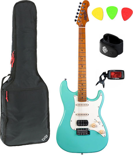 Jet Guitars Set Elektrische Gitarre Stratocaster Grün Doppelbatterie-Bundle