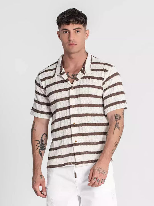 Cu mânecă scurtă Cămașă Brown / White