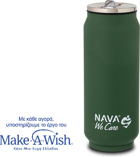 Nava "we Care" Glas Thermosflasche Rostfreier Stahl / Kunststoff 500ml Green mit Stroh
