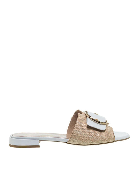 Leder Flache Sandalen für Damen in Beige Farbe