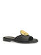 Leather Women's Flat Sandals in Black Color
