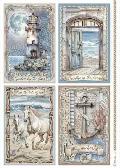 Decoupage Rice Paper Stamperia 21x29cm A4 Silent Sea 4 Cards