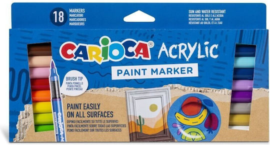 Carioca Ακρυλικοί Paint Marker Brush Μαρκαδόροι Ζωγραφικής Χονδροί Σετ 18 χρώματα
