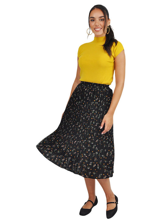 Πλισέ Ψηλόμεση Midi Φούστα Floral Floral