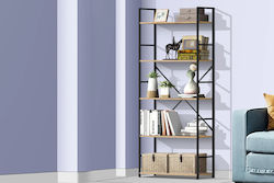 Bookcase Artemis-60144 Oak 5 Shelves 58.6x23.5x144cm Black Metal Frame