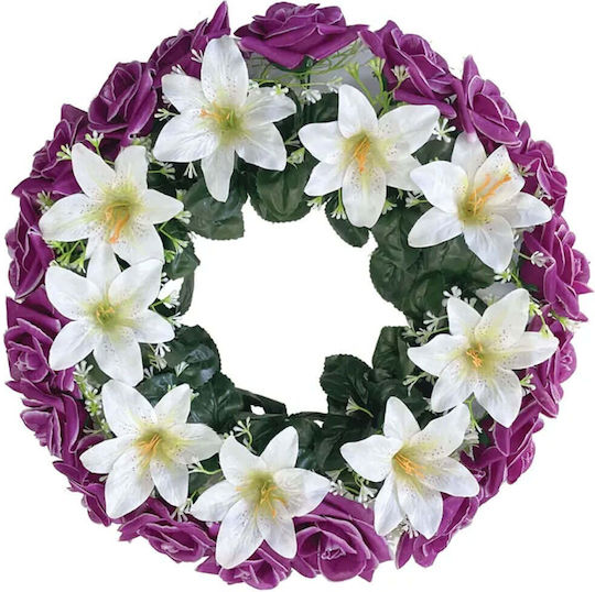 Blumenkranz Lila Weiße Rose/Lilie Ø46cm 16/Stück 13-24345-4