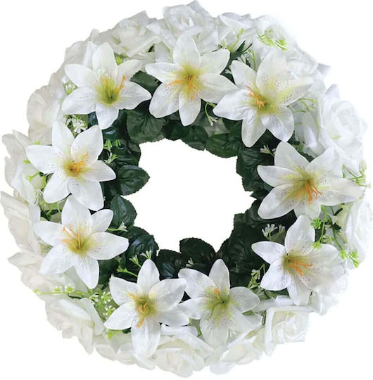 Champagnerweißer Rosen-/Lilienblumenkranz Ø46cm 16/Stück 13-24345-3