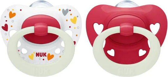 Nuk Signature Orthodontic Pacifiers Silicone Night with Case white - red for 18-36 months 2pcs