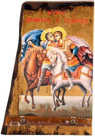 Дървена икона Свети Димитър и Свети Георги B6 30x14см