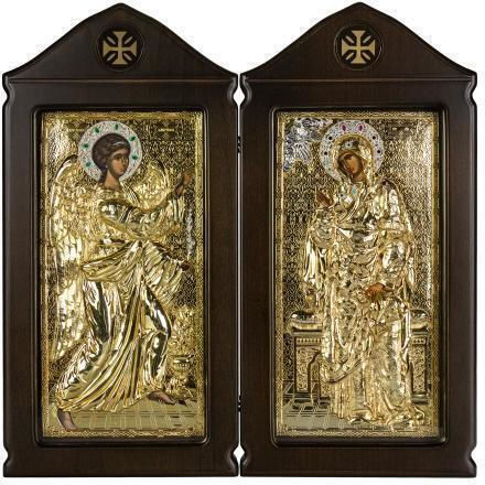 Diptych of the Annunciation of the Theotokos Wooden Icon Gold Background 42 X 21 Cm Authentic Product of Vatopedi Monastery Holy Great Monastery Vatopedi Imv_28803
