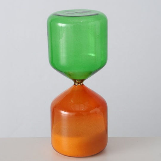 Hourglass Χειροποίητη Γυάλινη Διακοσμητική Κλεψύδρα 20 Εκ Πορτοκαλί Πράσινο