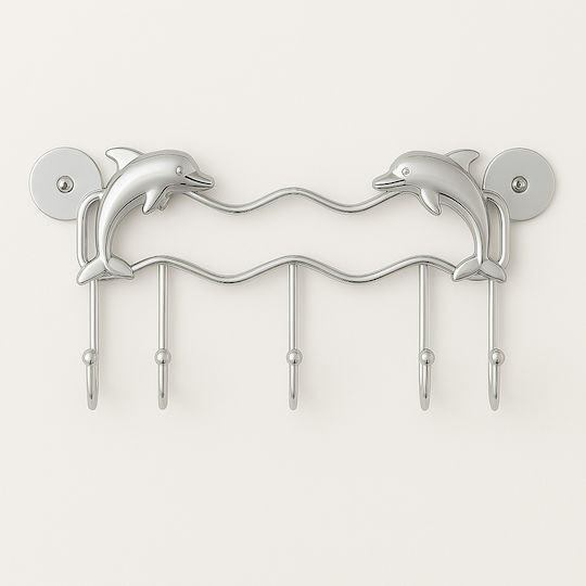 Giaspiti Wandhaken Delfine 5 Haken Nickel Holz 30x37x20cm
