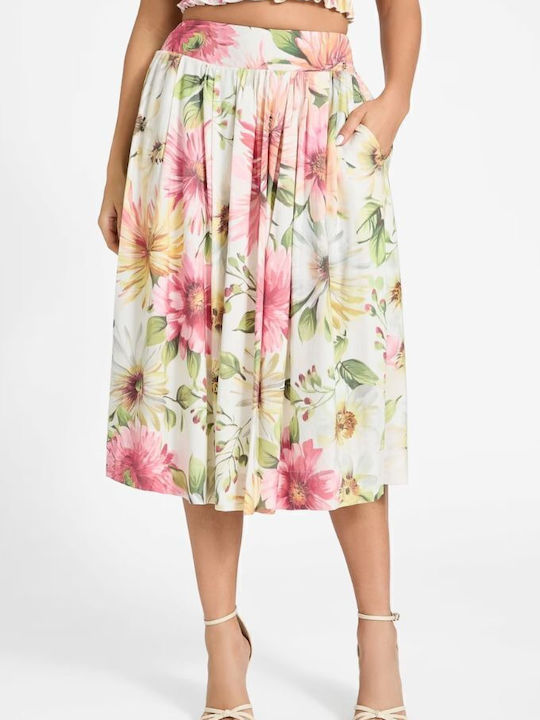 Ψηλόμεση Φούστα Floral Μπεζ