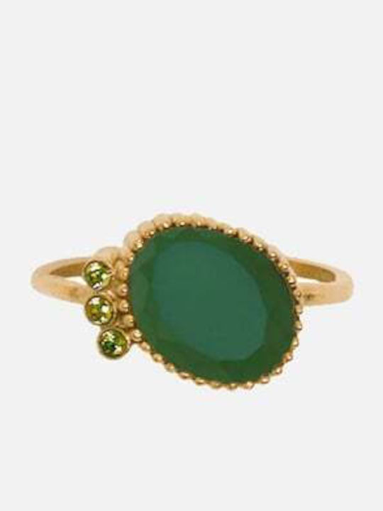 AEC Paris Damen Ring mit Steinen aus Stahl Vergoldet