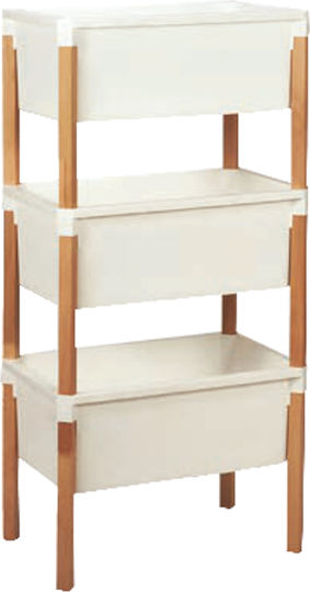 Plastic Organizer Shelf with 3 Wooden Shelves and Legs 47x30x106