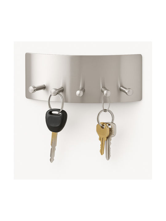 Giaspiti Wall Key Holder 5 Positions Metal Nickel 26x4x9m