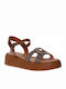 Leather Women's Flat Sandals Flatforms in Gold Color