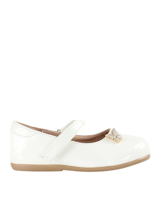 Kids Anatomic Patent Leather Ballerinas with Hoop & Loop Closure White