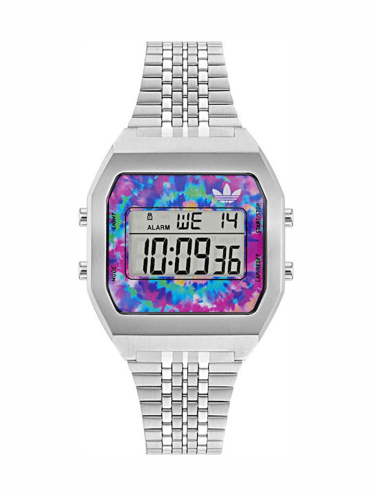 adidas Digital Two Ψηφιακό Γυναικείο Ρολόι 36mm Χρονογράφος Μπαταρίας με Ασημί Μεταλλικό Μπρασελέ
