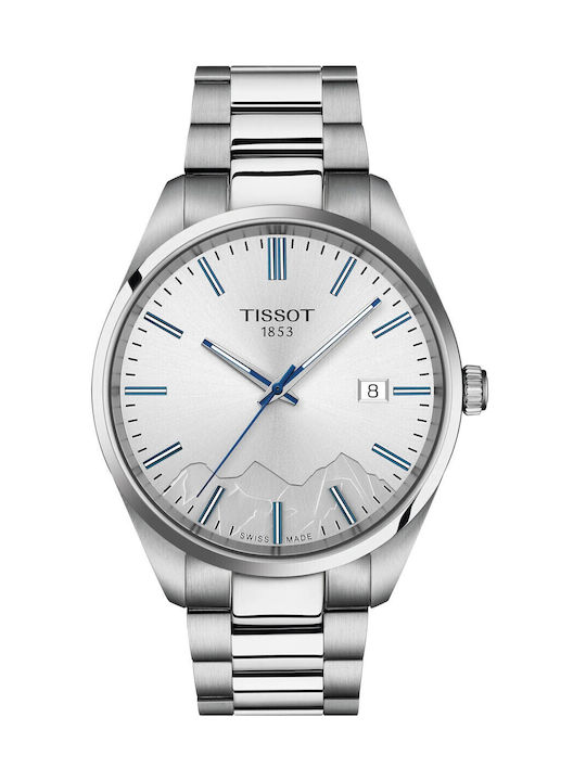 Tissot Pr 100 Ανδρικό Ρολόι Μπαταρίας με Ασημί Μεταλλικό Μπρασελέ