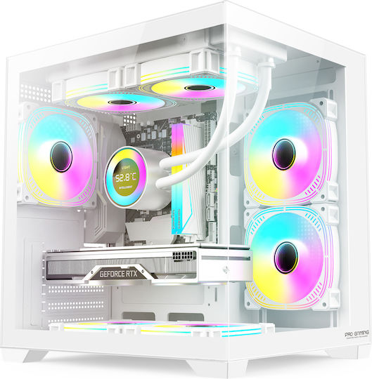 ProGaming Ambra Cube Computer Case with Side Window and ARGB Lighting White