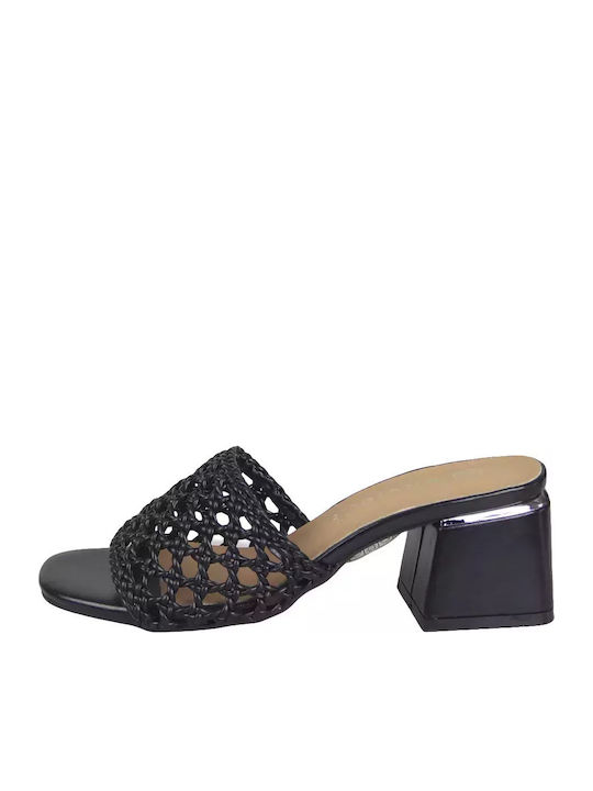 Envie Shoes Mules με Χοντρό Τακούνι σε Μαύρο Χρώμα