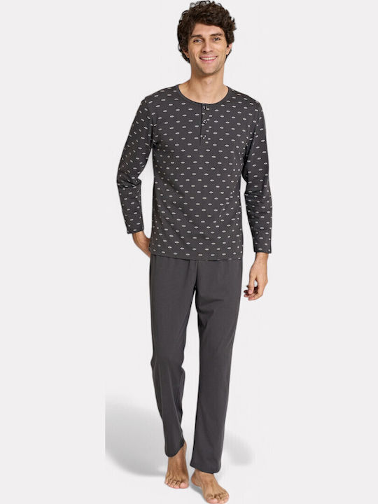 Pijadore Anthrazit Herren Pyjama mit Knopfdesign – Langarm Pjdr1824-2-anthrazit