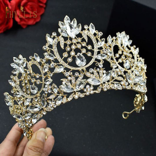 Tall Bridal Wedding Tiara Gold Christina Dimensions Height 8.5cm Design Circumference Left-right 30cm Diameter 15.5cm Weight 180g