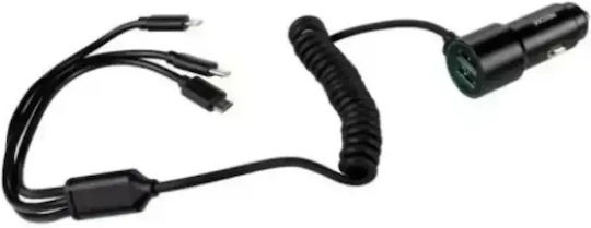 Autoladegerät 33W mit Anschlüssen: 2xUSB-A zusammen mit Kabel Lightning / Mikro-USB / Typ-C Schwarz Farbe