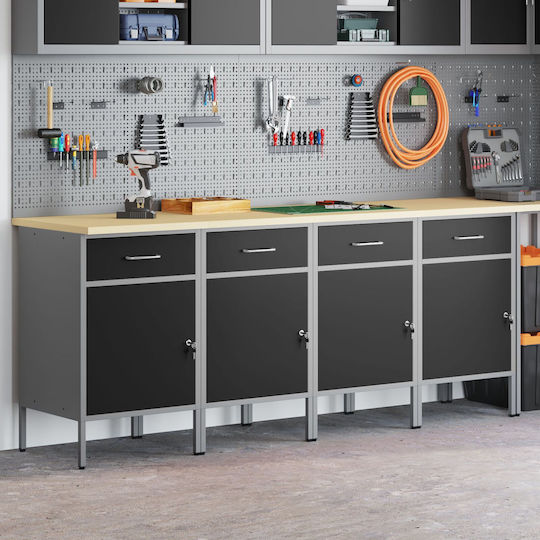 Vidaxl Work Cabinet 4 Pieces Black Gray Engineered Wood Steel Black