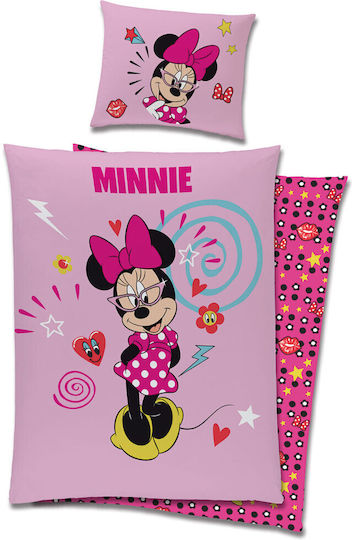 Disney Minnie Σετ Παιδική Παπλωματοθήκη Μονή με Μαξιλαροθήκη Βαμβακερή Ροζ 140x200εκ.
