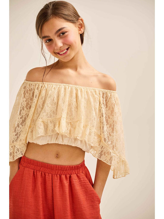 Kids' Crop Top Short Sleeve Beige