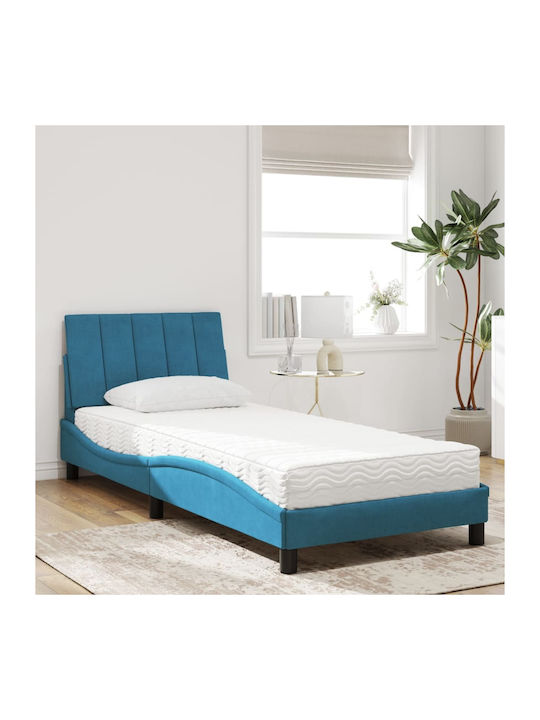 Single Bed Upholstered with Fabric Blue with Sl...