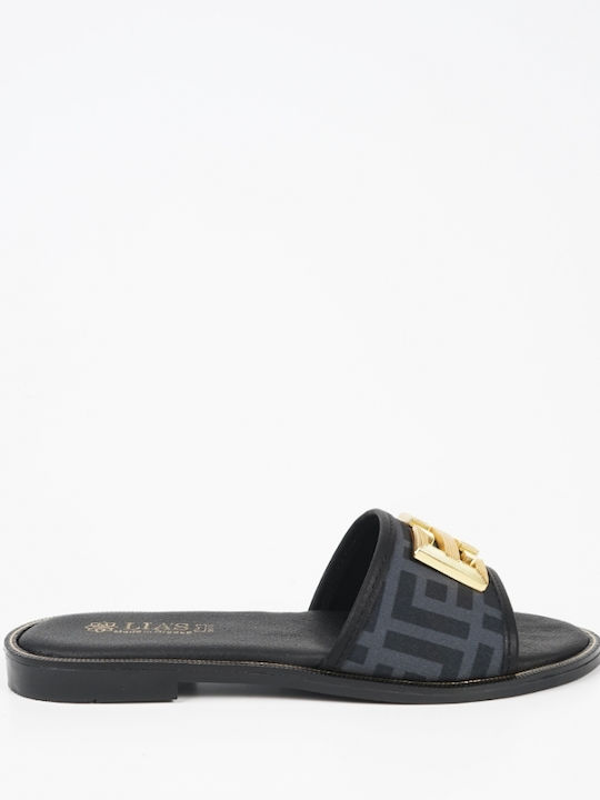 Leather Women's Flat Sandals in Black Color