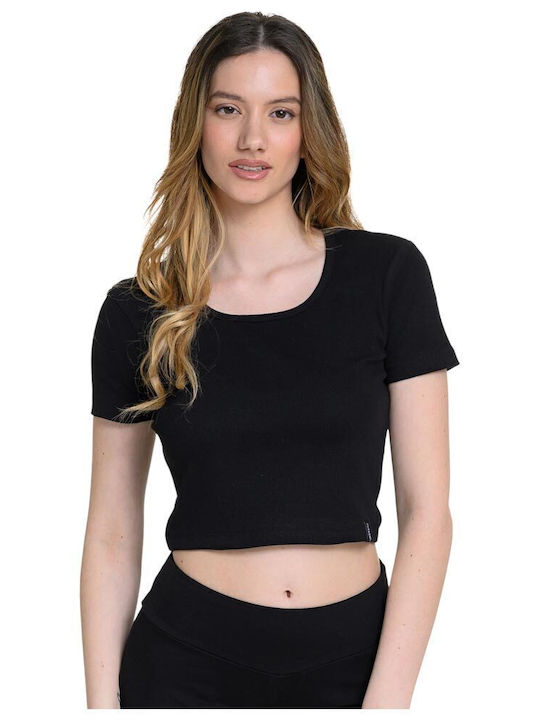 Γυναικείο Crop Top Βαμβακερό Κοντομάνικο Μαύρο