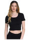 Γυναικείο Crop Top Βαμβακερό Κοντομάνικο Μαύρο